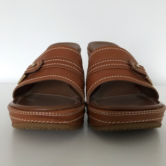 Sergio Rossi | Wedge Mules - Saddle Tan - Picture 11 of 12